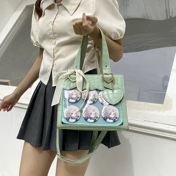  Новая JK Uniform Itabags Японское сердце Прозрачные сумки через плечо для женщин Kawaii PU Bolso Mujer Sweet Ribbon Handbag 2023
