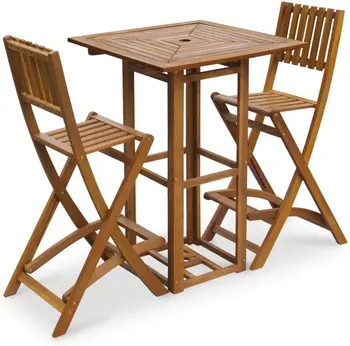   1 шт. садовый стол для бистро и набор из 2x стульев из массива дерева акации Набор барной мебели Высокий стол для открытого сада Набор столов