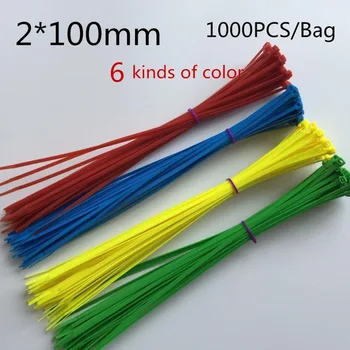   Высокое качество 1000 шт./сумка 2X100 мм Самоблокирующийся красочный заводской стандарт Самоблокирующиеся пластиковые нейлоновые кабельные стяжки,Проволочная молния
