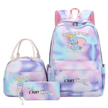   Dumbo Girl Kids Pen Lunch Bags Rainbow Galaxy Bookbag 3 шт. Подростки Школьные сумки Путешествия Рюкзак для ноутбука