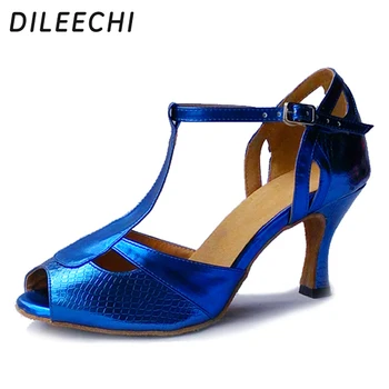  DILEECHI Обувь для латиноамериканских танцев профессиональная женская для взрослых Обувь для сквер-данса Обувь для бальных танцев синяя PU