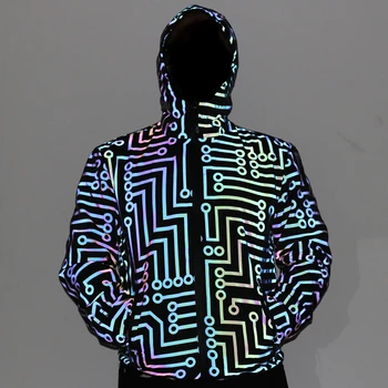  Drop shipping Новая геометрическая схема 2023 года красочные светоотражающие куртки мужские пальто хип-хоп повседневные мужские ветровки chaquetas hombre