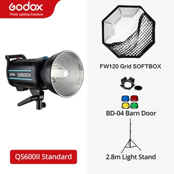 Godox QS600II 600Ws GN65 Профессиональная студийная вспышка стробоскоп + световая подставка 2,8 м + сетчатый софтбокс 70x100 см + триггер + комплект дверей сарая