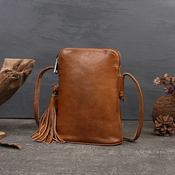  Кожаная сумка, женская кожаная сумка с кисточками, сумка на одно плечо для моды и литературы, мягкая застежка-молния, кросс-мобиль