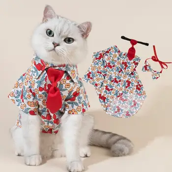  1 комплект Рубашка для собак и кошек с застежкой на пуговицы с бантом Дышащий супер мягкий моющийся невыцветающий летний костюм для домашних животных