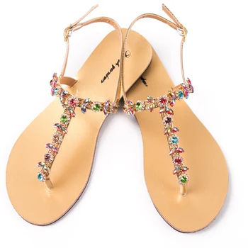  Crystal Женщины Лето Богемия Бриллиантовые Сандалии Леди Пляж Сияющие Стразы Обувь Т-образный ремешок Стринги Шлепанцы Удобная обувь