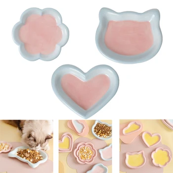   кошка керамическая миска для еды щенок собак консервированная керамика тарелка для посуды маленькое домашнее животное милое ручное рисование кормушки для закусок кормушки