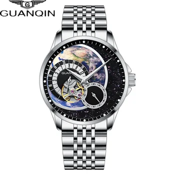  GUANQIN Оригинальные мужские часы с турбийоном и маховиком Скелетон Автоматические наручные часы SS316 Стальной хронограф Сапфировое стекло Мужские часовые часы