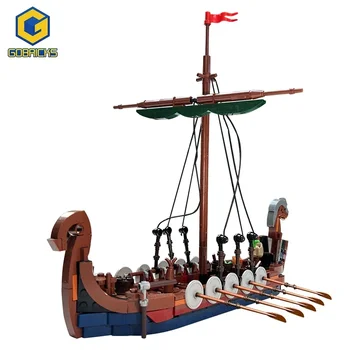  Gobricks MOC Средневековый Военный Викинг Модель корабля Строительные блоки Sodiers Фигурки Лодка Кирпичи Игрушки Креативные экспертные игрушки для мальчиков