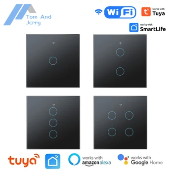  Tuya Smart Life Wifi Сенсорный выключатель света Беспроводной дистанционный светодиодный выключатель света Нейтральный провод не требуется 1-4 Gang Alexa Google Home