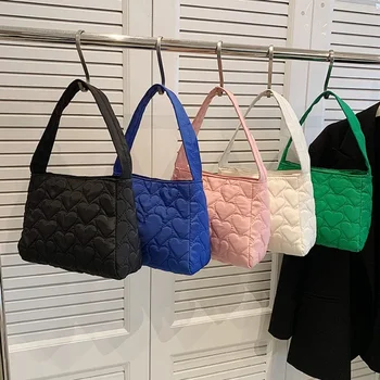  Однотонные стеганые сумки-тоут Хлопковые сумки большой емкости Модная пушистая сумка через плечо для зимних путешествий Женщины Девочки