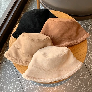   Зимние толстые шляпы-ведра для женщин Универсальные однотонные полезные шляпы-ведра Наружные ветрозащитные теплые шапки
