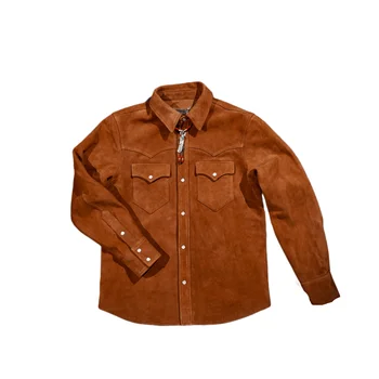  американская кожаная рубашка в стиле ретро-вестерн, замшевая кожаная куртка из натуральной кожи верхнего слоя, мужская классическая рубашка Ami Card