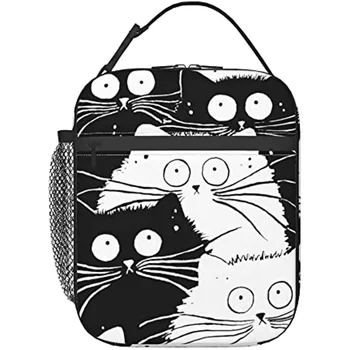  Манга Черно-белая кошка Ланч-бокс Герметичный органайзер для обеда Компактная водостойкая сумочка Многоразовый контейнер для еды для обеда