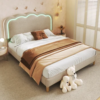  Современная мягкая кровать в минималистичном дизайне, односпальная кровать со светодиодной подсветкой, двуспальная кровать для взрослых и подростков, детская кровать 90/140x200 см