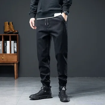   Осенние джинсы Harlan Мужские свободные японские большие размеры на шнурке стрейч тонкие брюки корейский стиль модные брюки 7xl 135 кг