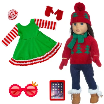  Q0KB 45 см Куклы для девочек Рождественский костюм и аксессуары для 18-дюймовых американских кукол Куклы для девочек Санта-Клаус Наряд Ролевая игра Одежда для вечеринок
