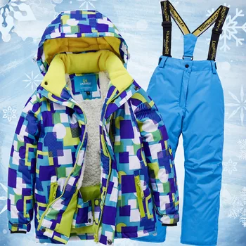  Новые лыжные костюмы для мальчиков и девочек теплые водонепроницаемые детские лыжные куртки для сноуборда + брюки зимние детские детские лыжи комплект одежды
