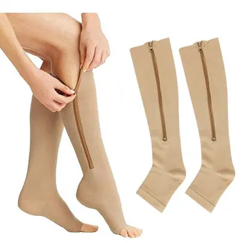  1 пара компрессионных носков на молнии женщины мужчины облегчение боли эластичные чулки компрессионные спортивные носки поддержка открытого пальца