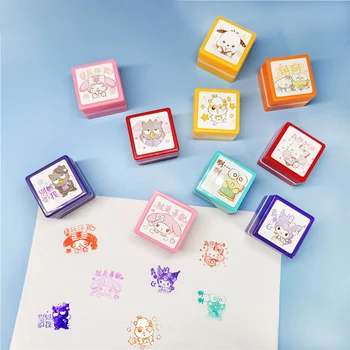  Kawaii Sanrios Hellokitty Stamps Cartoon Melody Kuromi Cinnamoroll Creative Students Color Seal DIY Kids Scrapbook Reward Toys