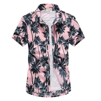  2019 Новая мода с цветочным принтом Slim Fit Рубашки Мужская повседневная рубашка с коротким рукавом Мужская гавайская рубашка Пляжная одежда Chemise Homme