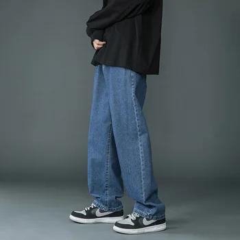  2023 Новый бренд Весна Мужчины Корейская Мода Синий Розовый Белый Джинсы Уличная одежда Хип-хоп Мешковатые джинсовые брюки Прямые широкие брюки