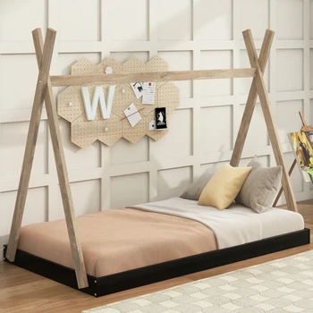   Двухспальная кровать с треугольной структурой, для мебели для спальни, натуральная