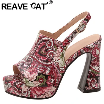  REAVE CAT 2022 Платформа Женские сандалии Открытый носок Высокий каблук Пряжка Ремешок Цветок Большой размер 33-43 Смешанный цвет Синий Розовый Лето S3546