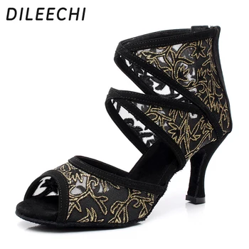  DILEECHI Бренд Женская черная сетчатая обувь для латиноамериканских танцев на высоком каблуке для взрослых Ботинки для бальных танцев Индивидуальные другие каблуки