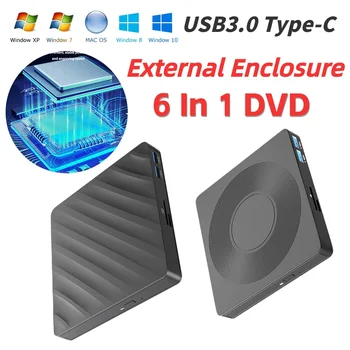   6 в 1 CD / DVD плеер USB3.0 Type-C CD-Reader Рерайтер Совместим с Win Mac OS TF / SD Слоты для карт для ноутбука, настольного ПК, ноутбука