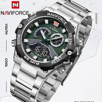  NAVIFORCE Лучший бренд Роскошные зеленые оригинальные мужские часы Кварцевые цифровые мужские часы Военные спортивные мужские наручные часы из нержавеющей стали 9207