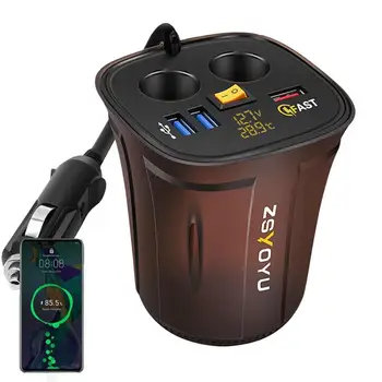  Многопортовое автомобильное зарядное устройство Портативное сверхмощное автомобильное зарядное устройство с быстрой зарядкой Удобное автомобильное зарядное устройство USB Цифровой дисплей автомобиля