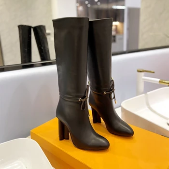  Новая обувь для женщин Размер34-42 Сапоги из натуральной кожи Супер высокие каблуки Сапоги до колена Дизайнерская обувь с круглым носком Zapatillas Mujer