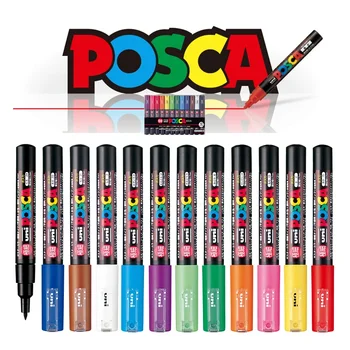  12 Набор цветов Uni POSCA Маркеры PC-1M Ультратонкая пуля - 0,7 мм Ручка для краски POP Рекламный плакат Граффити Примечание Ручка Художественные принадлежности