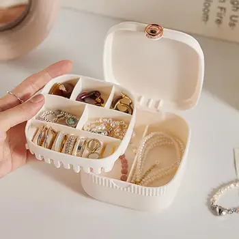  Коробка-органайзер для колец Двухслойная коробка для хранения ювелирных изделий с зеркалом для макияжа Несколько отделений для сережек для аксессуаров
