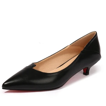  Большой размер 34-43 Женские туфли с острым носком и неглубоким ртом Обувь на высоком каблуке Профессиональная микрофибра Черный на шпильке на среднем каблуке