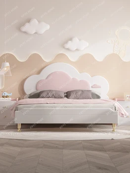  Детская кровать Кровать для девочек-принцесс Современная минималистичная спальня Детская кровать Односпальная кровать из массива дерева 1,5 м Девочка Облако Кровать