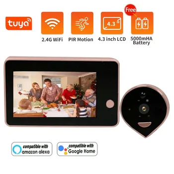  Tuya WiFi Видеодверь Глазок Камера 1080P 4,3-дюймовый ЖК-монитор для квартиры Домофон