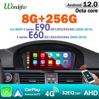 Wondefoo 8G 256G 8 Core Автомагнитола Android 12 Видеоплееры для BMW 5 серии E60 E61 E63 E64 E90 E91 с 8,8-дюймовым экраном Carplay