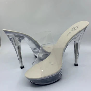  Сексуальные босоножки на высоком каблуке на шпильке на платформе, тапочки, прозрачные туфли, кристаллы, свадебная обувь, банкет, серия 1099, 13 см, LFD