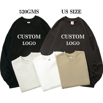  520G Высококачественный пуловер OEM Гладко окрашенный плюш Blank Jogger Белый Круглый вырез Хлопок Изготовленная на заказ толстовка с толстовкой с круглым вырезом с логотипом