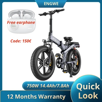  Бесплатные наушники 150€ Код ENGWE X20 Электрический велосипед 750 Вт Мотор 50 км / ч Максимальная скорость 48 В 14,4 Ач и 7,8 Ач Двойной 114 км Запас хода Двойной электровелосипед