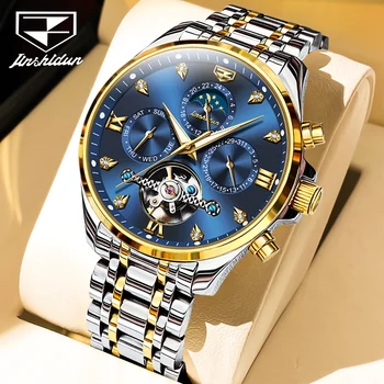  JSDUN Оригинальные мужские часы Роскошные автоматические механические наручные часы с турбийоном для мужчин Водонепроницаемые светящиеся Дата Неделя Фаза Луны