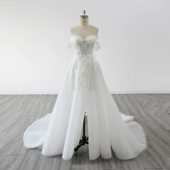  Новое свадебное платье в стиле бохо с кружевными разрезами с открытыми плечами