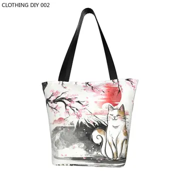  многоразовая японская сумка для покупок из японской сакуры Женская холщовая сумка через плечо Прочные цветочные цветочные сумки для покупок продуктов