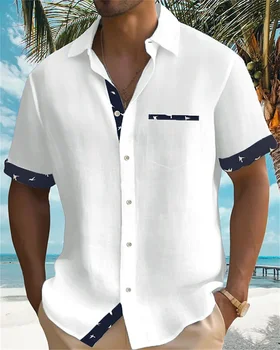  Мода 2023 Летняя мужская рубашка Гавайская рубашка Повседневная уличная с коротким рукавом Пляжная вечеринка на каникулах Мужская карманная рубашка Оверсайз 5XL