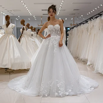  SL-6854 элегантное бальное платье свадебное платье 2023 прозрачные кружевные бусины белый свадебное платье в форме сердца свадебные платья больших размеров