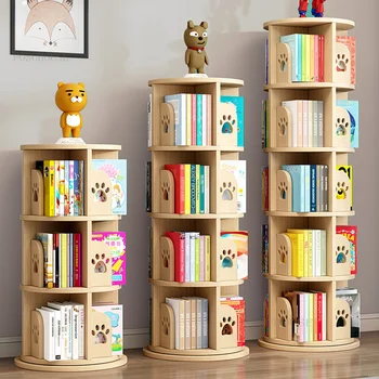  Скандинавские книжные шкафы из массива дерева для гостиной Современные минималистичные вращающиеся книжные полки Полка для хранения домашних книг Домашняя мебель