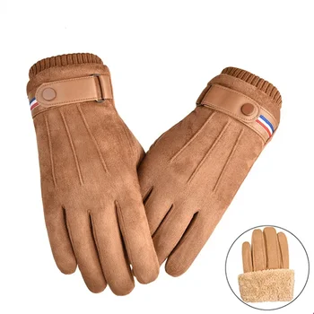  Перчатки для пальцев Мужские Зимние перчатки Замша Теплый Сплит Военный На открытом воздухе Утолщенная пряжка для вождения Лыжи Мужские варежки с сенсорным экраном