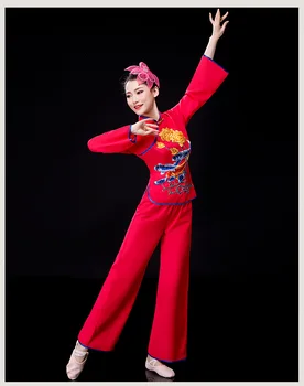  Новый танцевальный костюм для вееров среднего и пожилого возраста, китайский костюм на талии, барабан, взрослый женский весна